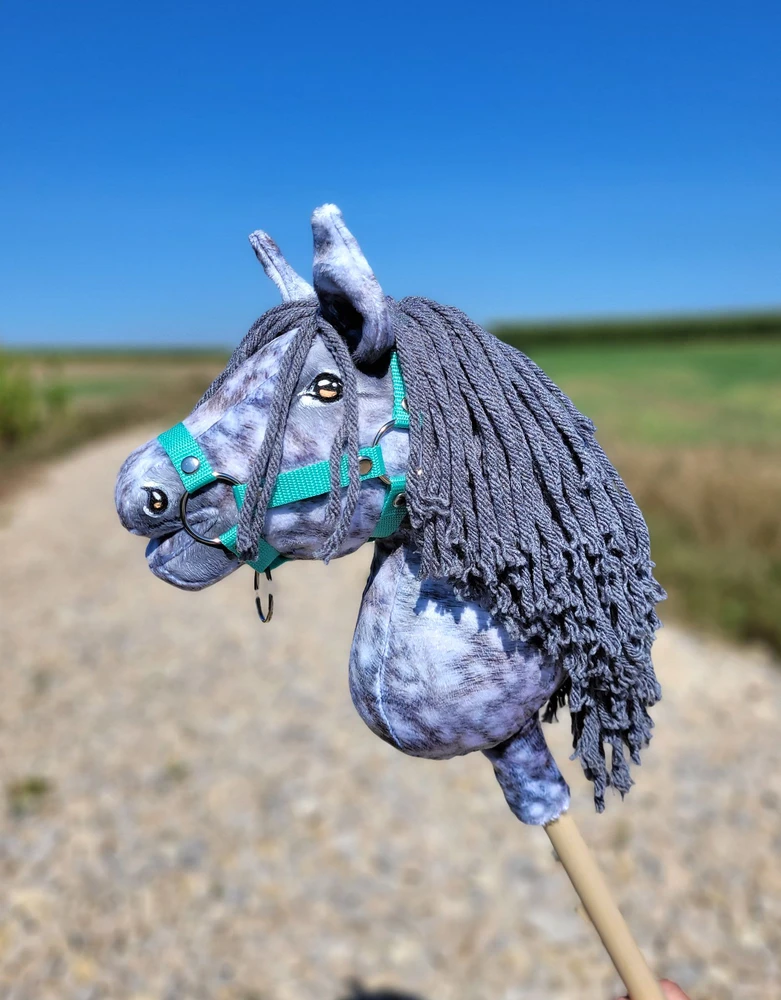 Super Hobby Horse Žirgas ant lazdelės vaikams, pilkas su pilka karčiu