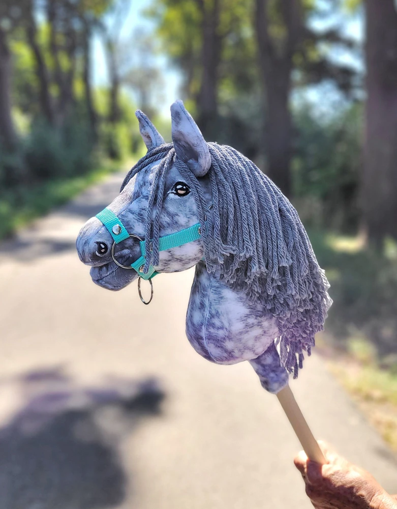 Super Hobby Horse Žirgas ant lazdelės vaikams, pilkas su pilka karčiu