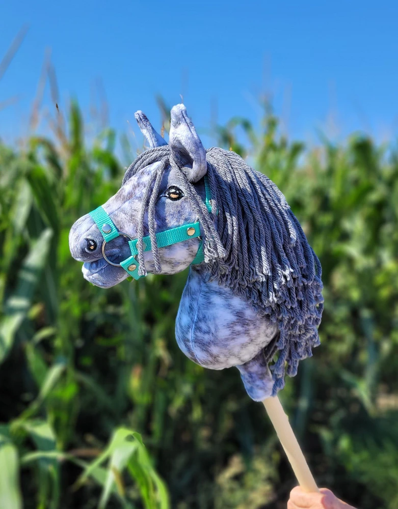 Super Hobby Horse Žirgas ant lazdelės vaikams, pilkas su pilka karčiu
