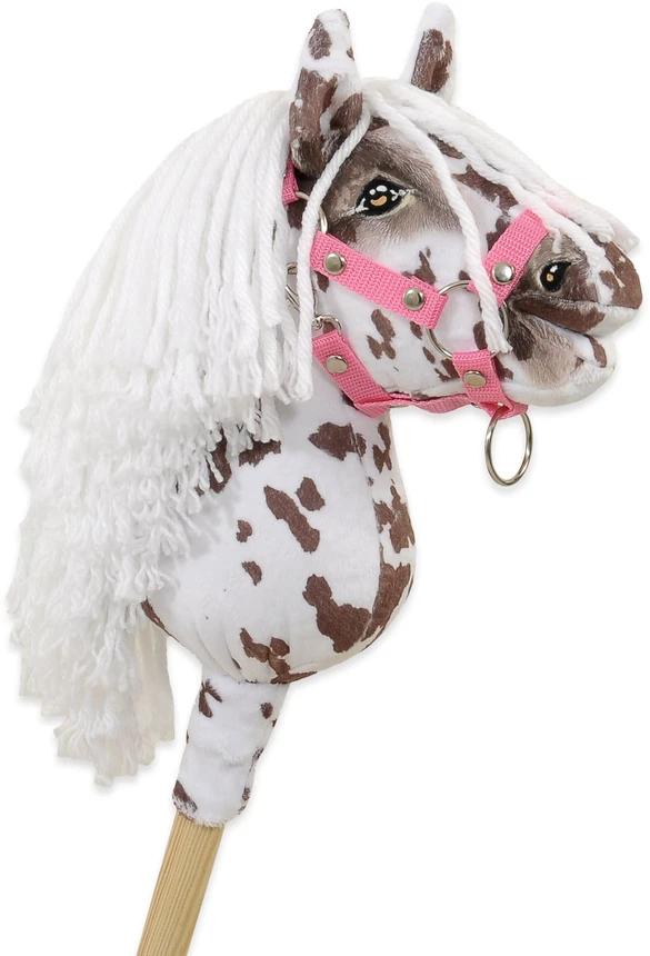 Hobby Horse lazdelinis arkliukas Premium rudas leopardinis su balta karčiais