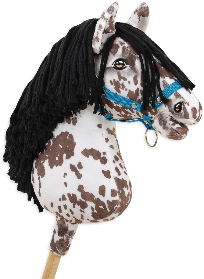 Super Hobby Horse Medinis žirgas su kotu – rudas leopardinis su juoda karčiais