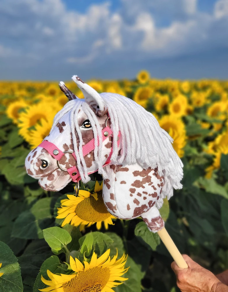 Super Hobby Horse Hobby Horse lazdelinis arkliukas rudas leopardas su balta karčiais A4
