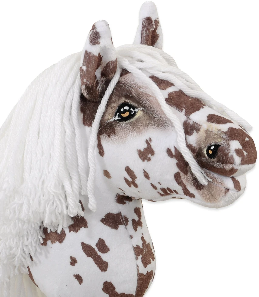Hobby Horse lazdelinis arkliukas Premium rudas leopardinis su balta karčiais
