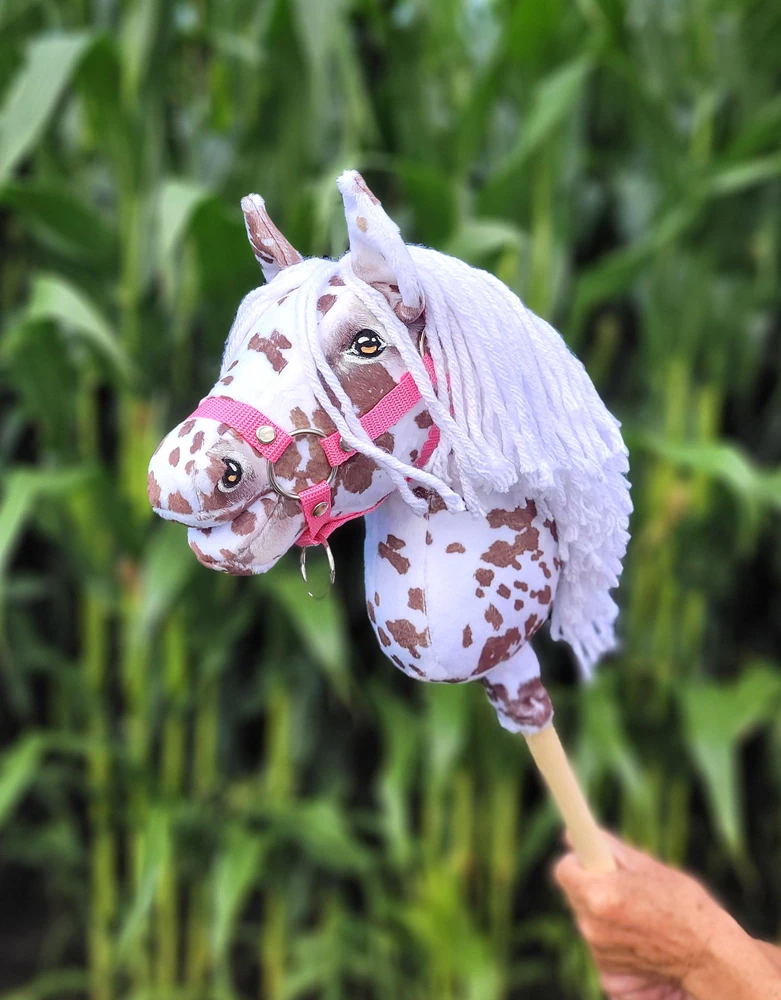 Super Hobby Horse Hobby Horse lazdelinis arkliukas rudas leopardas su balta karčiais A4