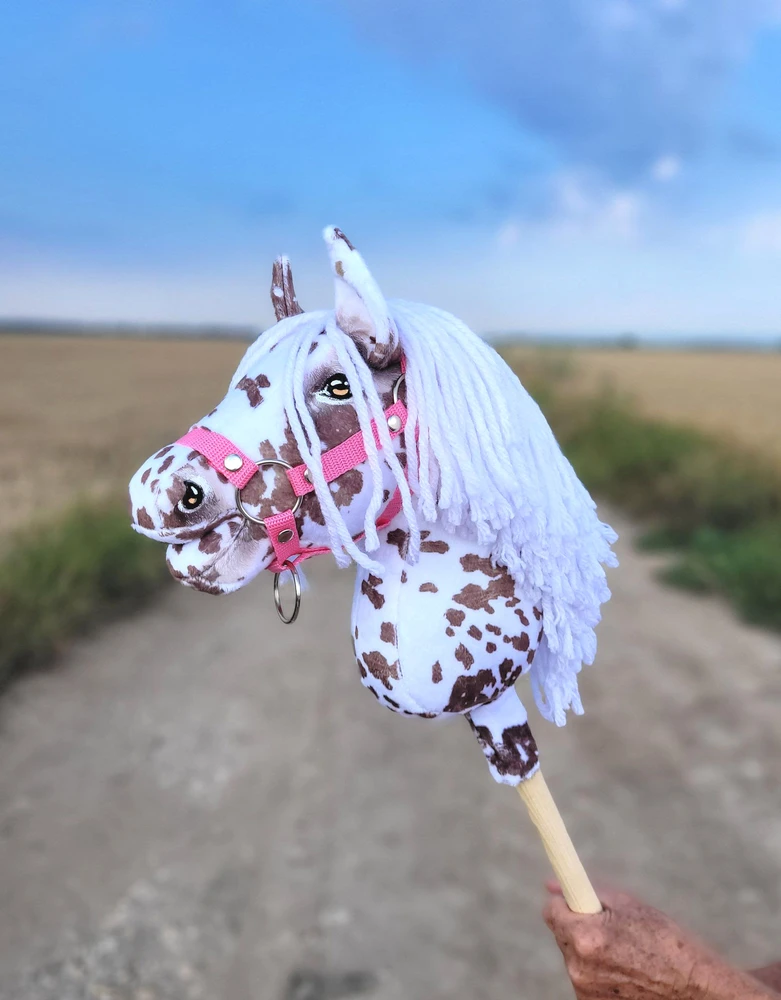 Super Hobby Horse Hobby Horse lazdelinis arkliukas rudas leopardas su balta karčiais A4