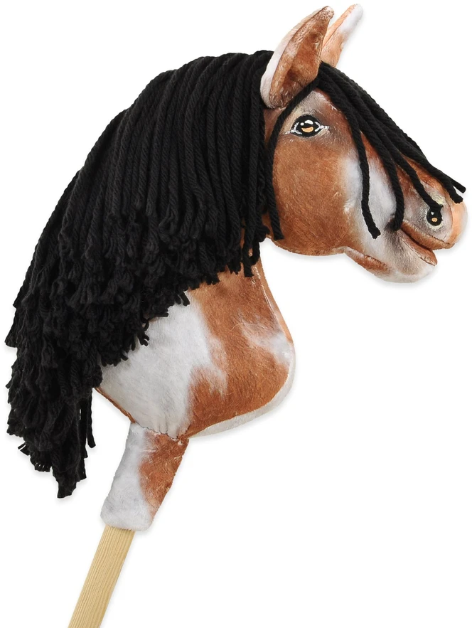 Hobby Horse lazdelinis arkliukas tobiano bay su juoda karčiene Super Hobby Horse Premium