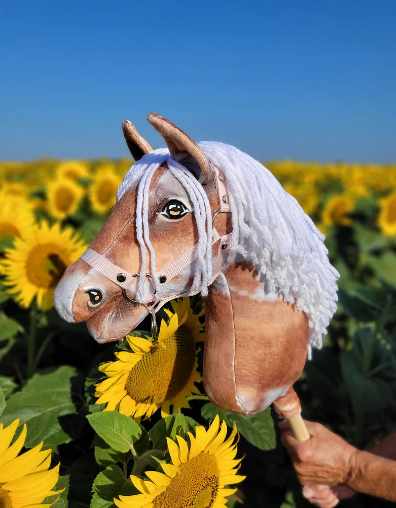 Super Hobby Horse Medinis žirgas su kotu – rudas tobiano su balta karčiais