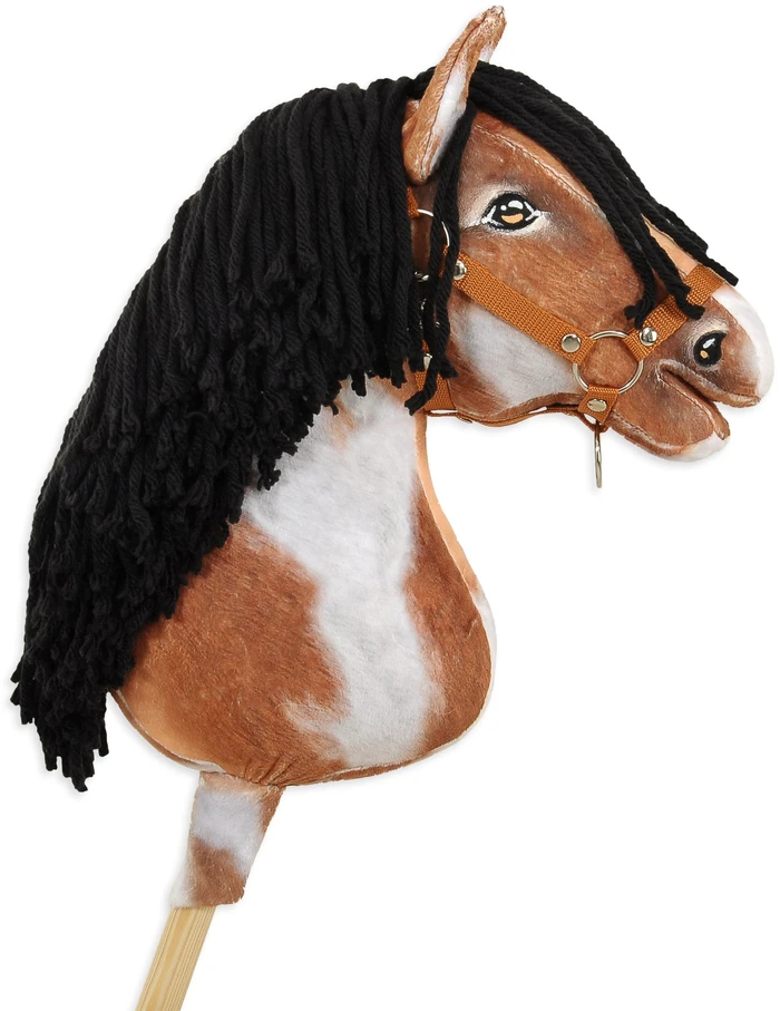 Super Hobby Horse Medinis hobis arkliukas tobiano bėras su juoda karčia