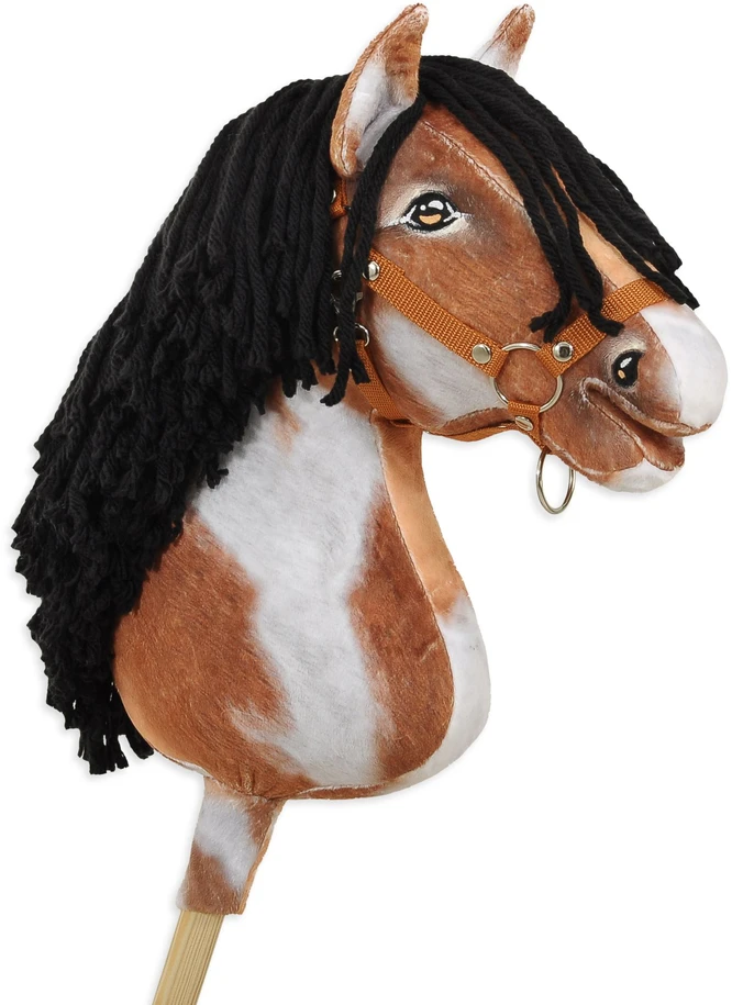 Super Hobby Horse Medinis hobis arkliukas tobiano bėras su juoda karčia