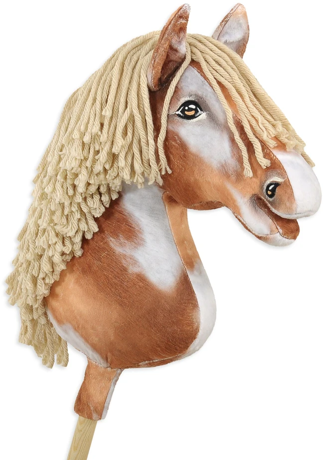 Super Hobby Horse Medinis hobis žirgas tobiano rudas su smėlio spalvos karčiais
