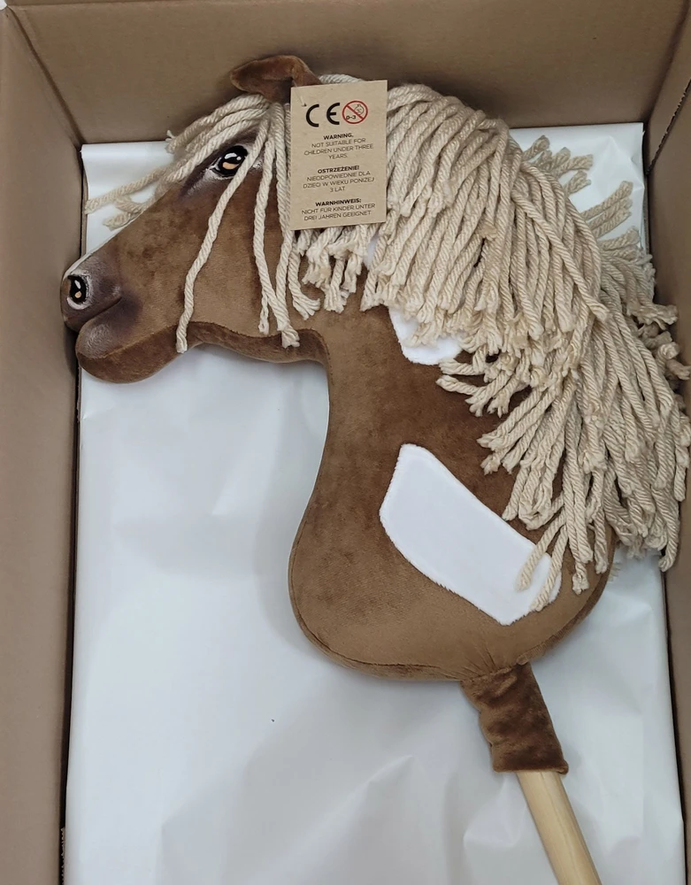 Super Hobby Horse Medinis žirgas su lazda – rudas, vakarietiško stiliaus