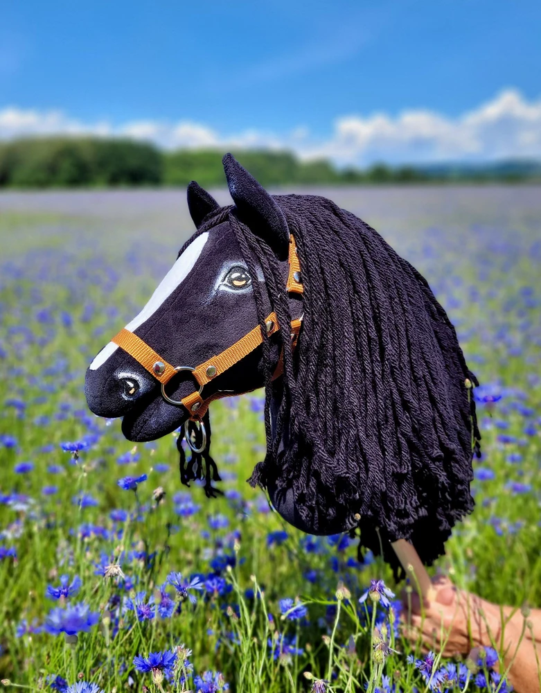 Super Hobby Horse Medinis žirgas su kotu – frizų veislės, premium