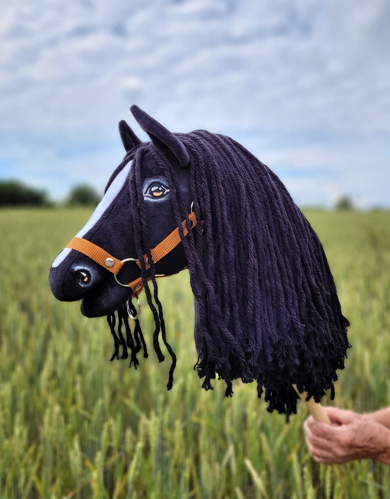 Super Hobby Horse Medinis žirgas su kotu – frizų veislės, premium