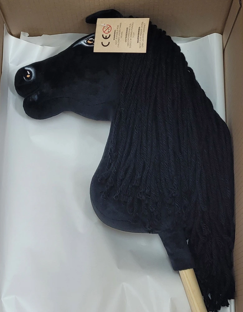 Super Hobby Horse Medinis žirgas su kotu – frizų veislės, premium