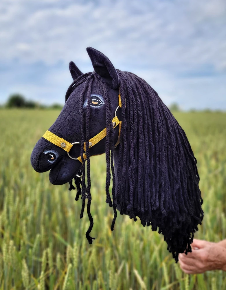 Super Hobby Horse Medinis žaislinis arkliukas su kotu – fryzų veislė