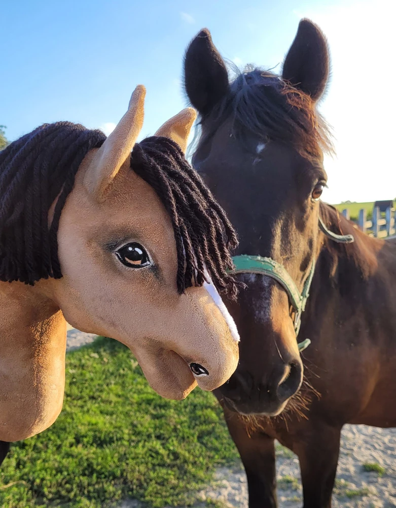 Super Hobby Horse Medinis žirgas ant lazdos šviesiai rudas Premium