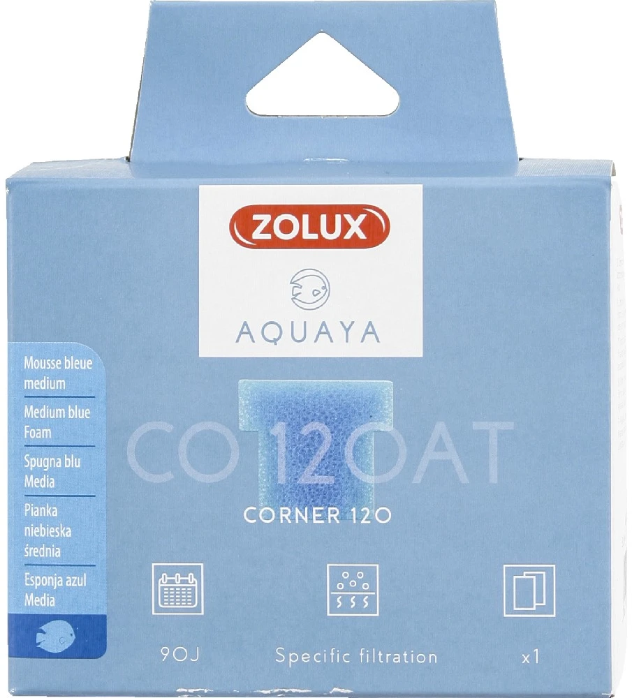 Zolux AquaYa didelis kampinis putų filtrų įdėklas akvariumui, mėlynas