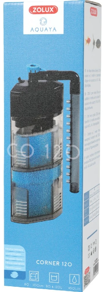 Zolux Aquaya kampinis vidinis akvariumo filtras, efektyvi filtracija, 120 l/h