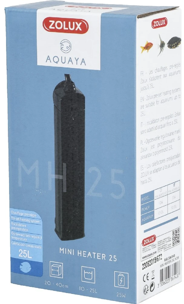 Zolux Mini akvariumo šildytuvas, 25 W, skirtas 10–25 l talpai, juodas