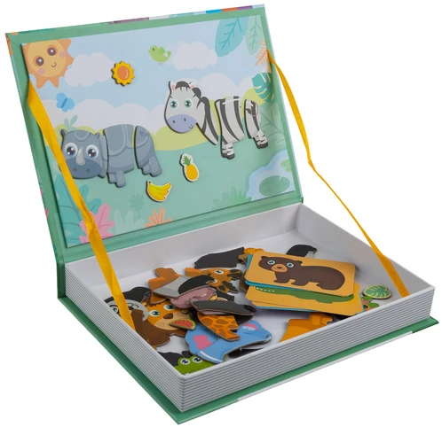 Iso Trade Montessori magnetinė dėlionė vaikams - Afrikos gyvūnai, 47 magnetai, 6 kortelės