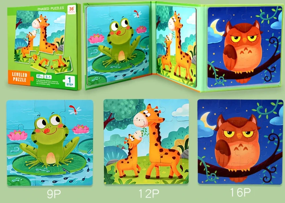 Magnetinė dėlionė knygelėje 3in1 (1 lygis) gyvūnai