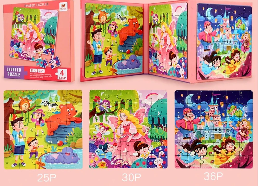 Magnetinė dėlionė knygelėje 3in1 (4lygis) princesės