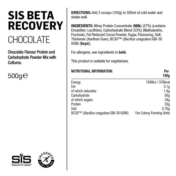 Science In Sport Sportinis maistas milteliais SiS Beta Recovery Chocolate 500g
