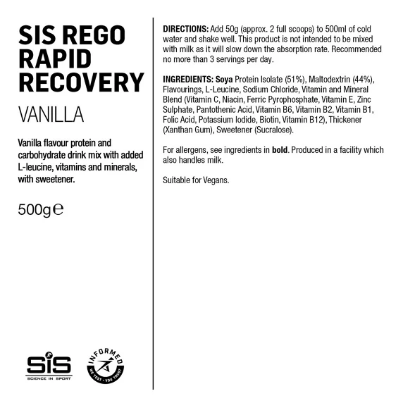 Science In Sport Sportinis maistas milteliais SiS Rego Rapid Recovery Vanila 500g