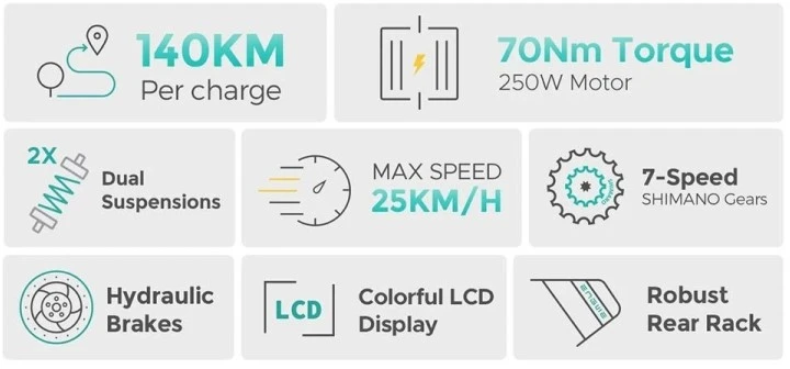Dviratis 26" elektrinis Engwe E26 ST moteriškas juodas