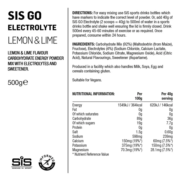 Science In Sport Elektrolitų gėrimas milteliais SiS Go Electrolyte Lemon & Lime 500g