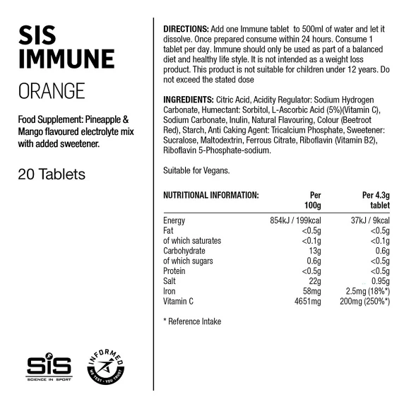 Science In Sport Sportinis maistas tabletėmis SiS Go Immune Oranžinis 20x4g
