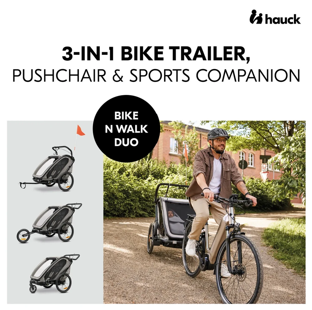 Vežimėlis vaikams prie dviračio Hauck N Walk Duo pilkas