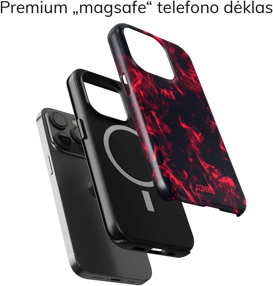 Coveris Telefono dėklas Magsafe "Flames" iPhone 12-17, Samsung S22-26, Google Pixel 10/Pro/ProXL modeliams