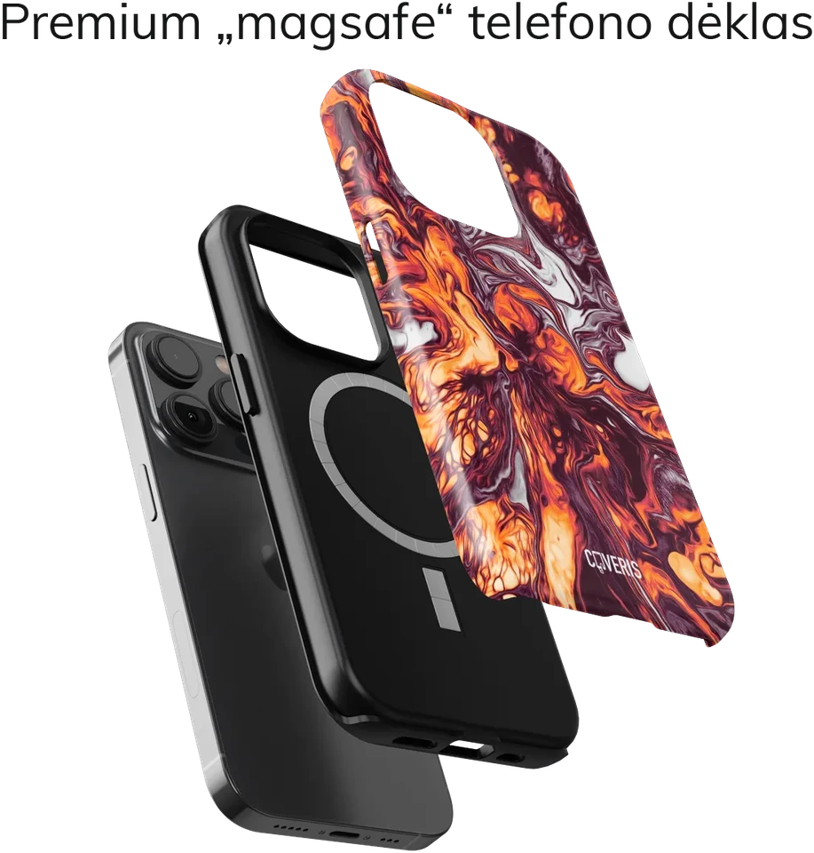 Coveris Telefono dėklas Magsafe "Hellfire Silk" iPhone 12-17, Samsung S22-26, Google Pixel 10/Pro/ProXL modeliams