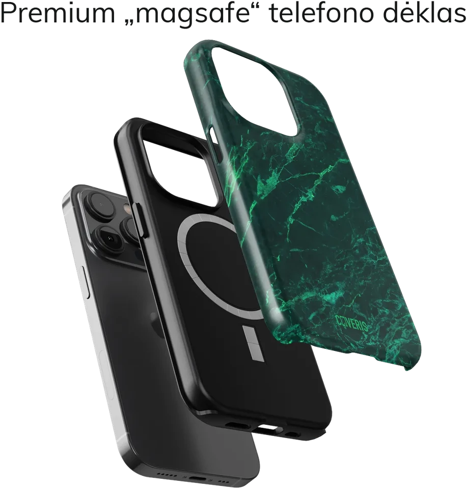Coveris Telefono dėklas Magsafe "Malachite" iPhone 12-17, Samsung S22-26, Google Pixel 10/Pro/ProXL modeliams