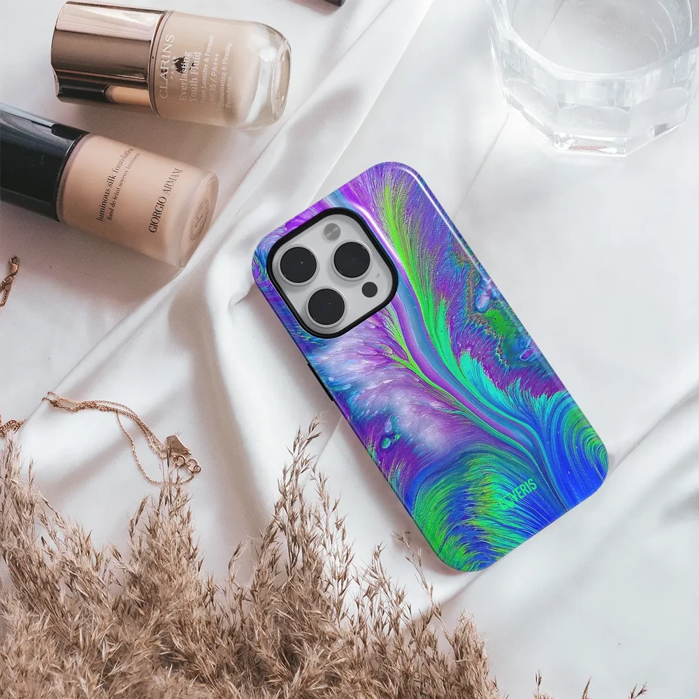 Coveris Telefono dėklas Magsafe "Violetinė feather" iPhone 12-17, Samsung S22-26, Google Pixel 10/Pro/ProXL modeliams