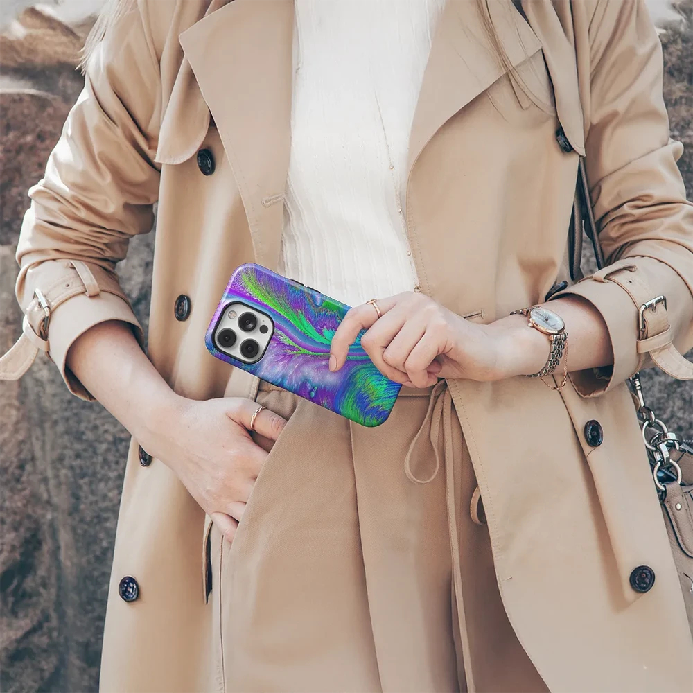 Coveris Telefono dėklas Magsafe "Violetinė feather" iPhone 12-17, Samsung S22-26, Google Pixel 10/Pro/ProXL modeliams