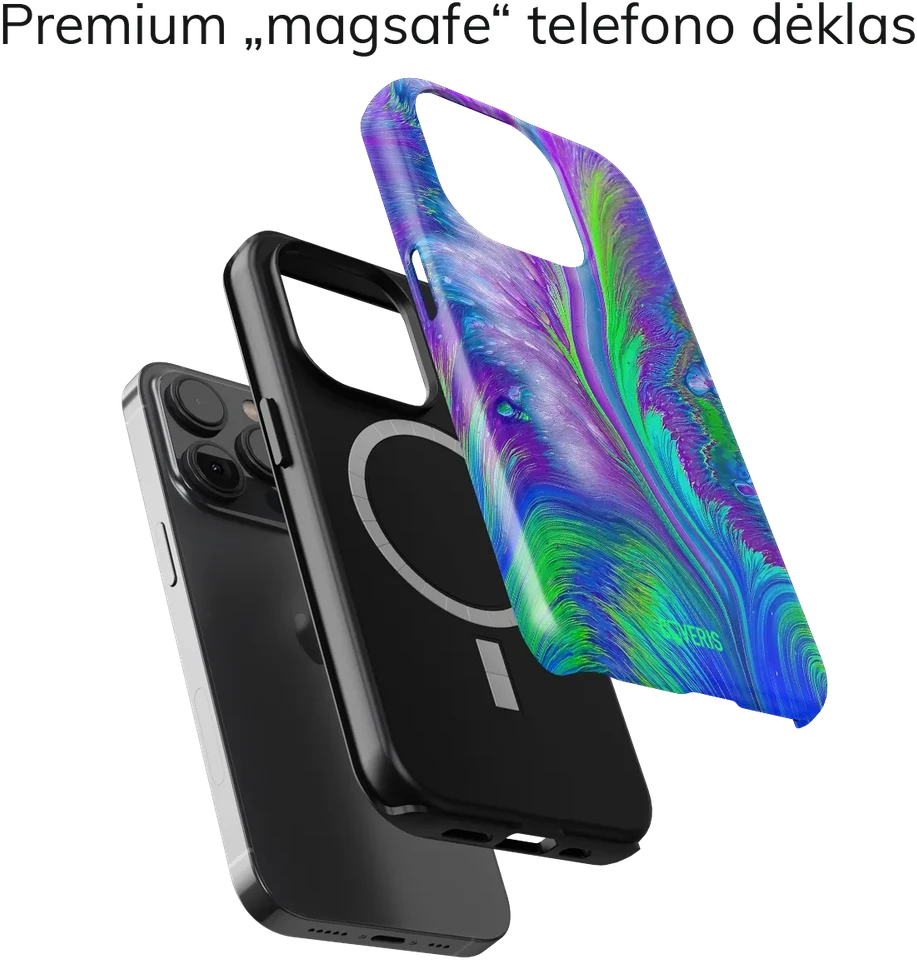 Coveris Telefono dėklas Magsafe "Violetinė feather" iPhone 12-17, Samsung S22-26, Google Pixel 10/Pro/ProXL modeliams