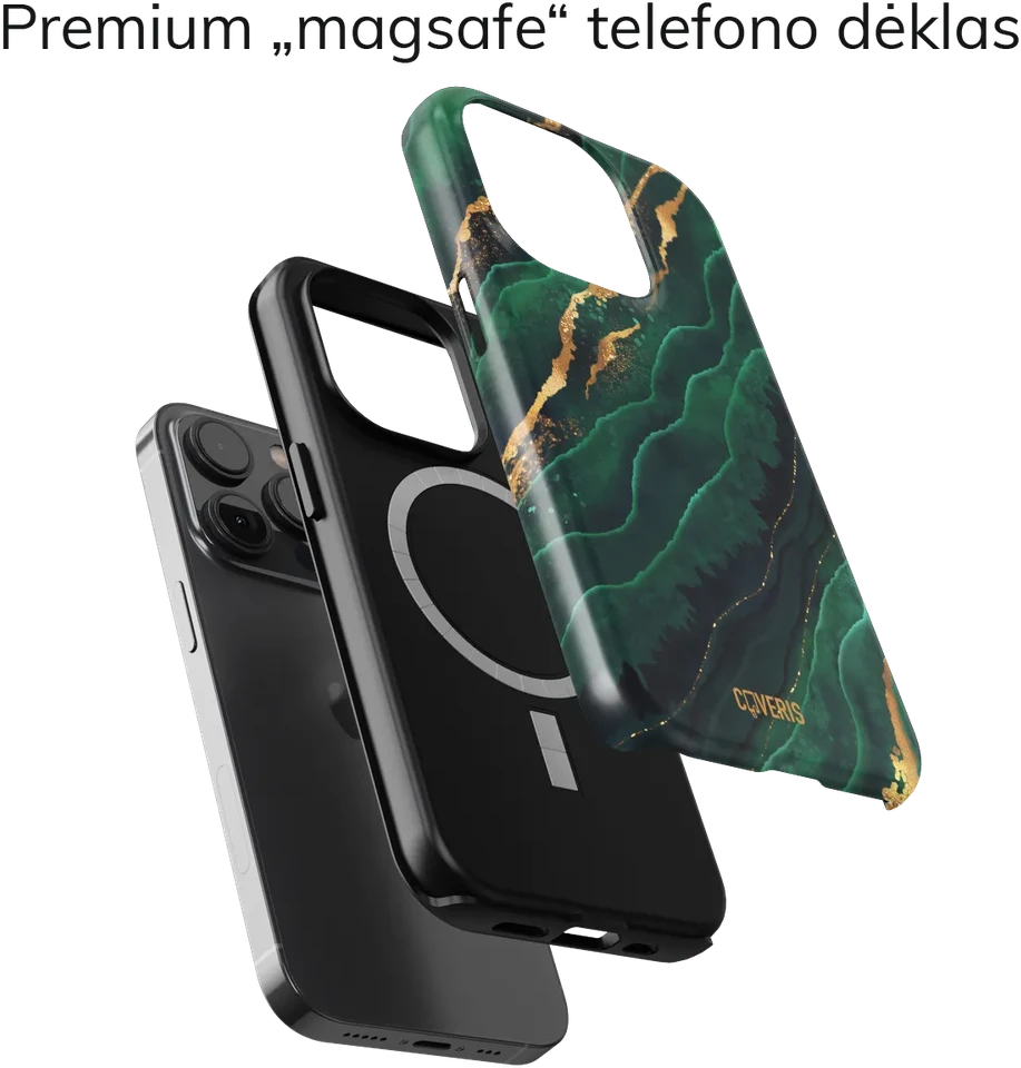Coveris Telefono dėklas Magsafe "Žalias Marble" iPhone 12-17, Samsung S22-26, Google Pixel 10/Pro/ProXL modeliams