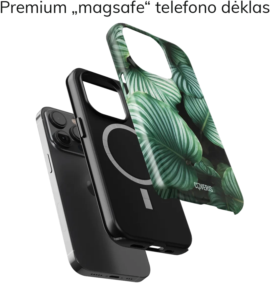 Coveris Telefono dėklas Magsafe "Žalias Leafs" iPhone 12-17, Samsung S22-26, Google Pixel 10/Pro/ProXL modeliams