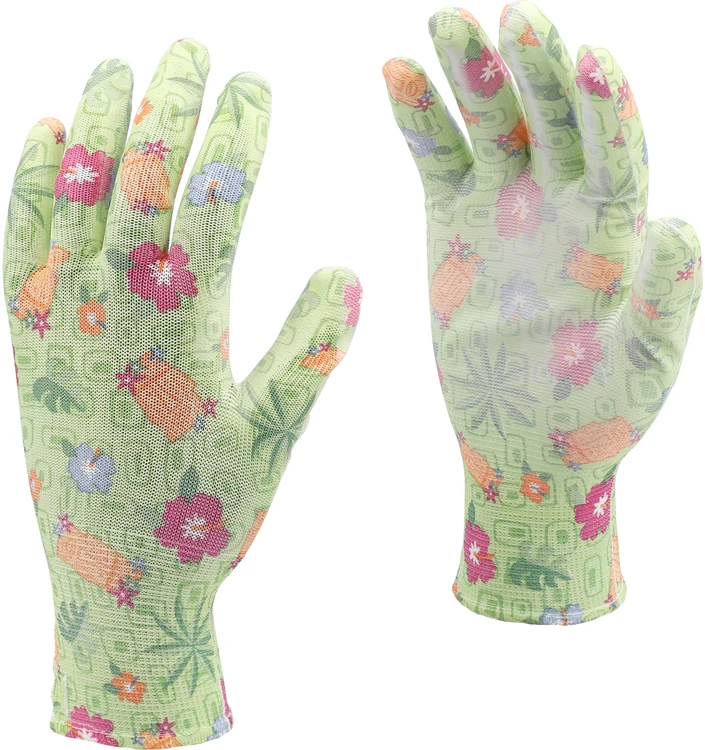 FLO RĘKAWICE OGRODOWE KWIATKI - ZIELONE 10"