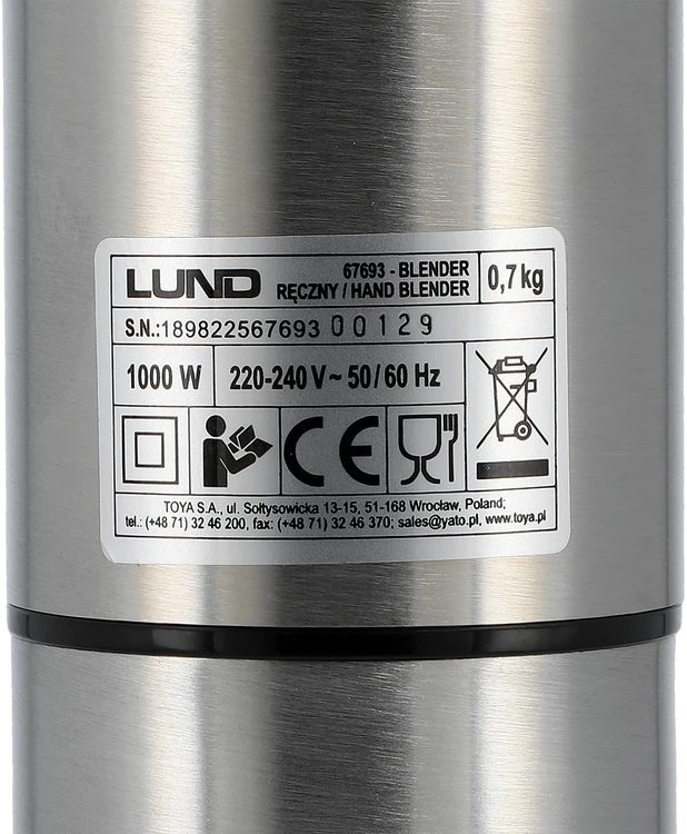 Plakiklis Lund Toya Sa Poland Rankinis blenderis 6in1 | 1000 W | 0,6 l ir 0,86 l (67693)