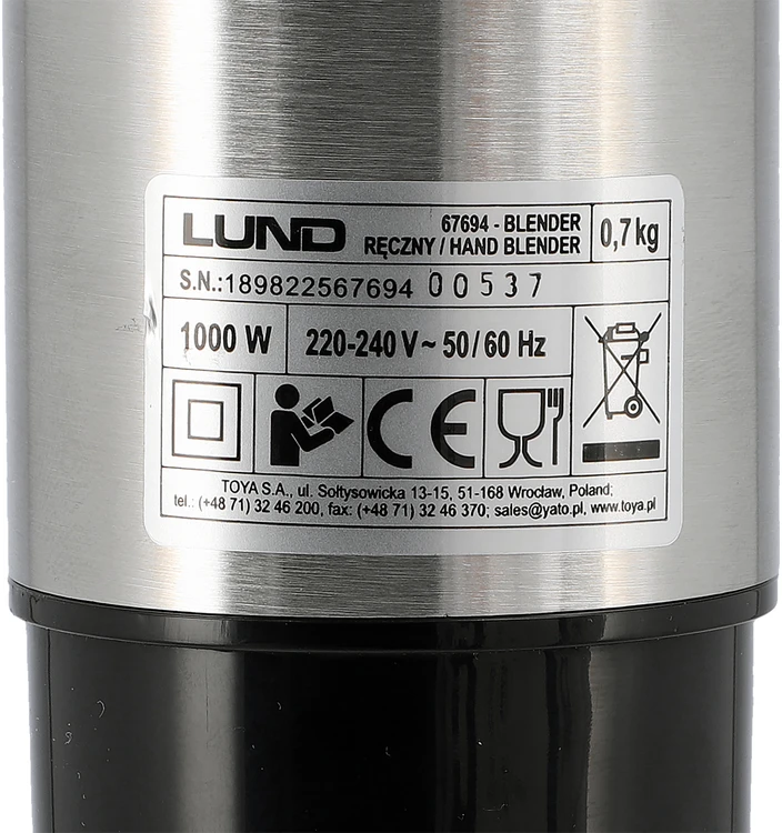 Plakiklis Blenderis Toya LUND RANKINIS BLENDERIS 1000W 10W1