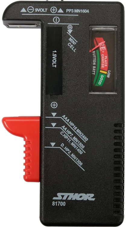 STHOR AKUMULIATORIŲ TESTERIS 1,5 V IR 9 V