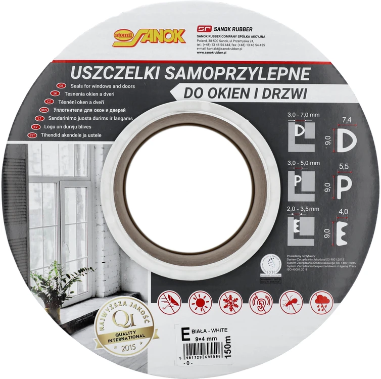 Stom San LANGŲ IR DURŲ TARPINĖ, EPDM, E TIPO, Baltas, 150M