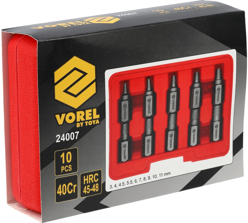 Vorel Toya Sa Poland Sraigtiniai ištraukikliai | sugadintiems Hex/Torx/Spline | 3–11 mm | 10 vnt. (24007)