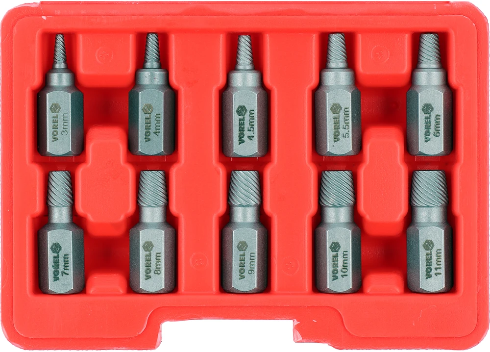 Vorel Toya Sa Poland Sraigtiniai ištraukikliai | sugadintiems Hex/Torx/Spline | 3–11 mm | 10 vnt. (24007)