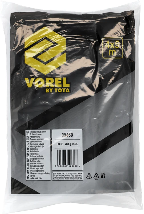 Vorel Toya Sa Poland Apsauginė dulkių plėvelė – stora, chemiškai atspari – 4×5 m, 45 µm, 780 g (09460)