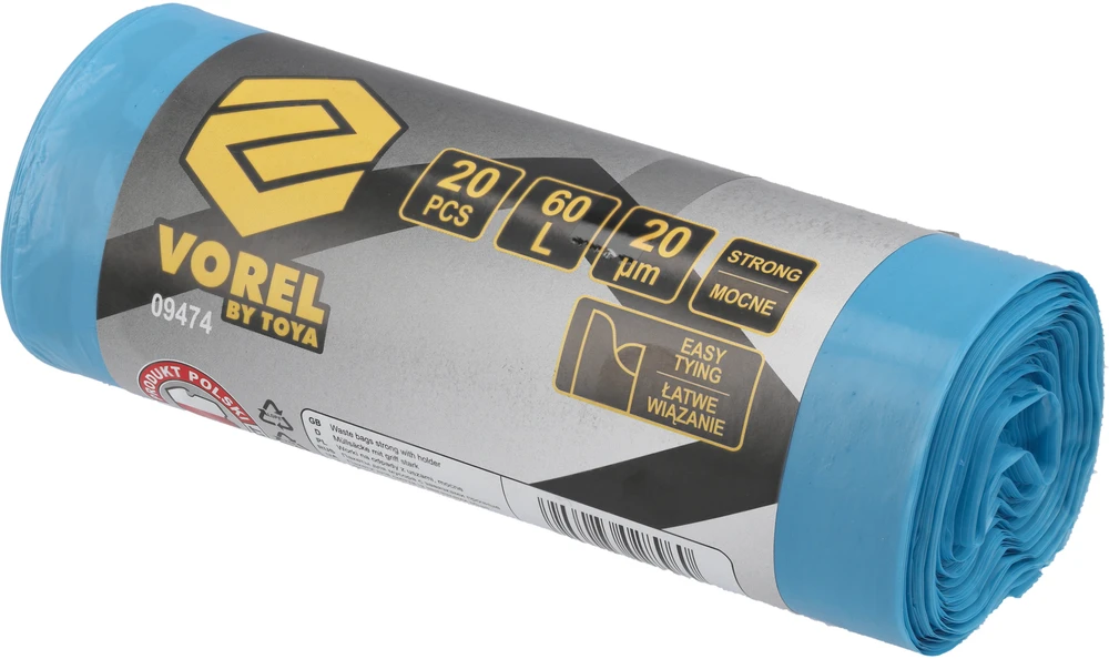 VOREL TVIRTI ŠIUKŠLIŲ MAIŠAI SU RANKENOMIS 60l 20µm /20vnt.