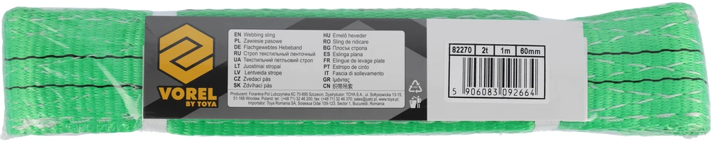 Vorel Toya Sa Poland Juostinis diržas / stropas tekstilinis | dvisluoksnis | kilpa | 2t, 1m, 60mm (82270)